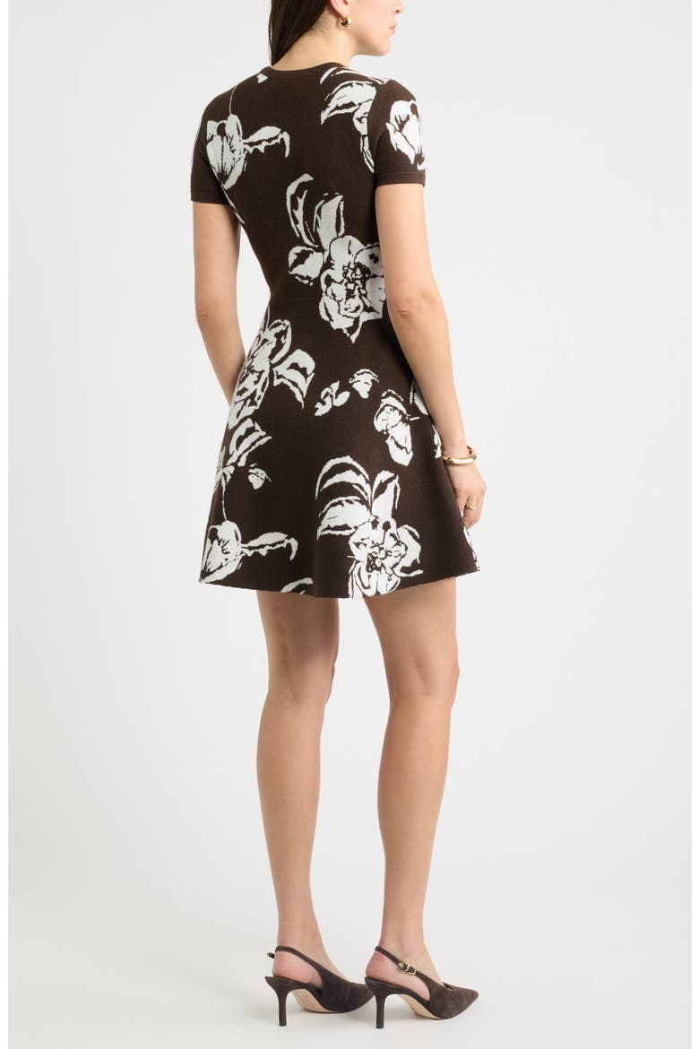 Fit & Flare Sweater Dress, Alternate, color, BROWN BLAIRE FLORAL