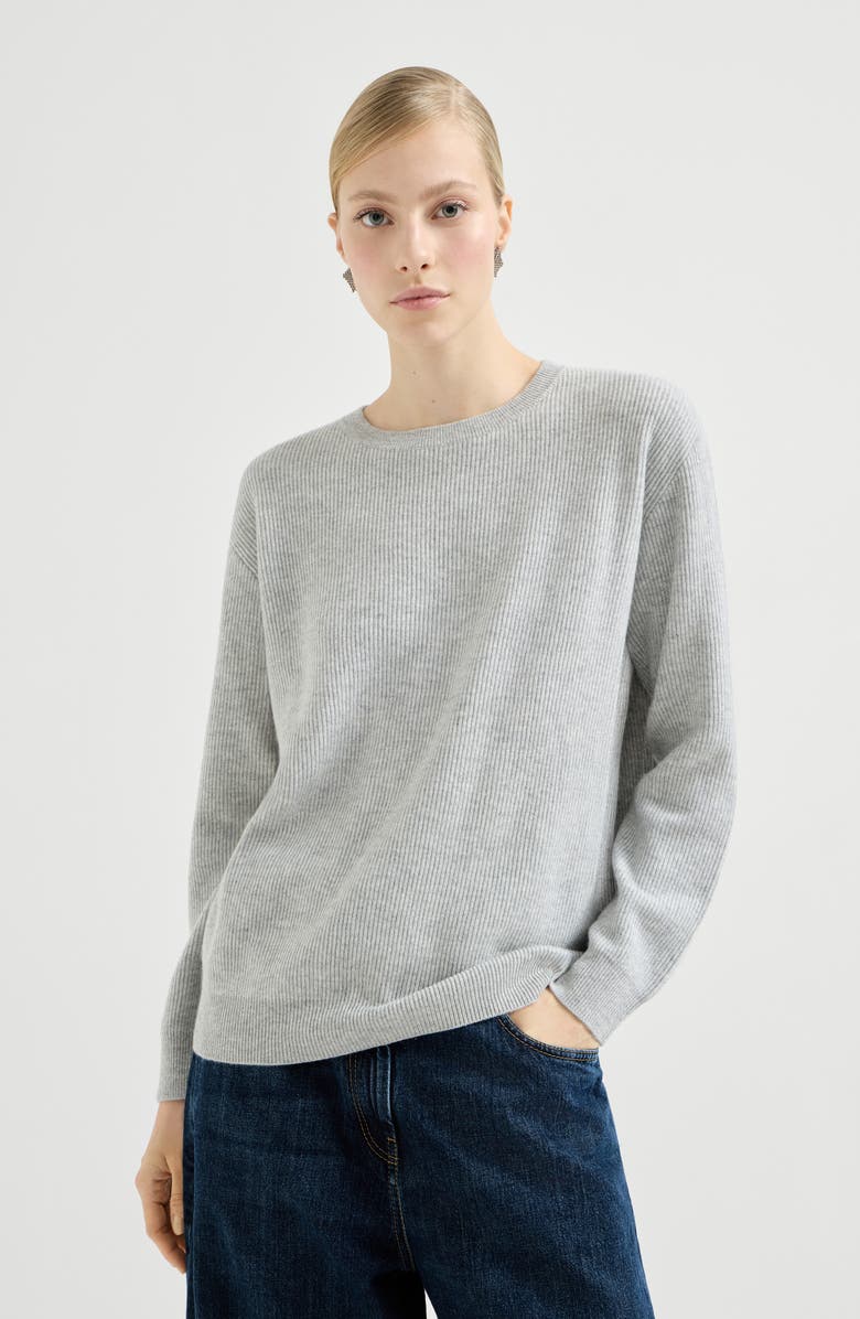 Brunello Cucinelli Cashmere sweater with monili, Alternate, color, Light Grey
