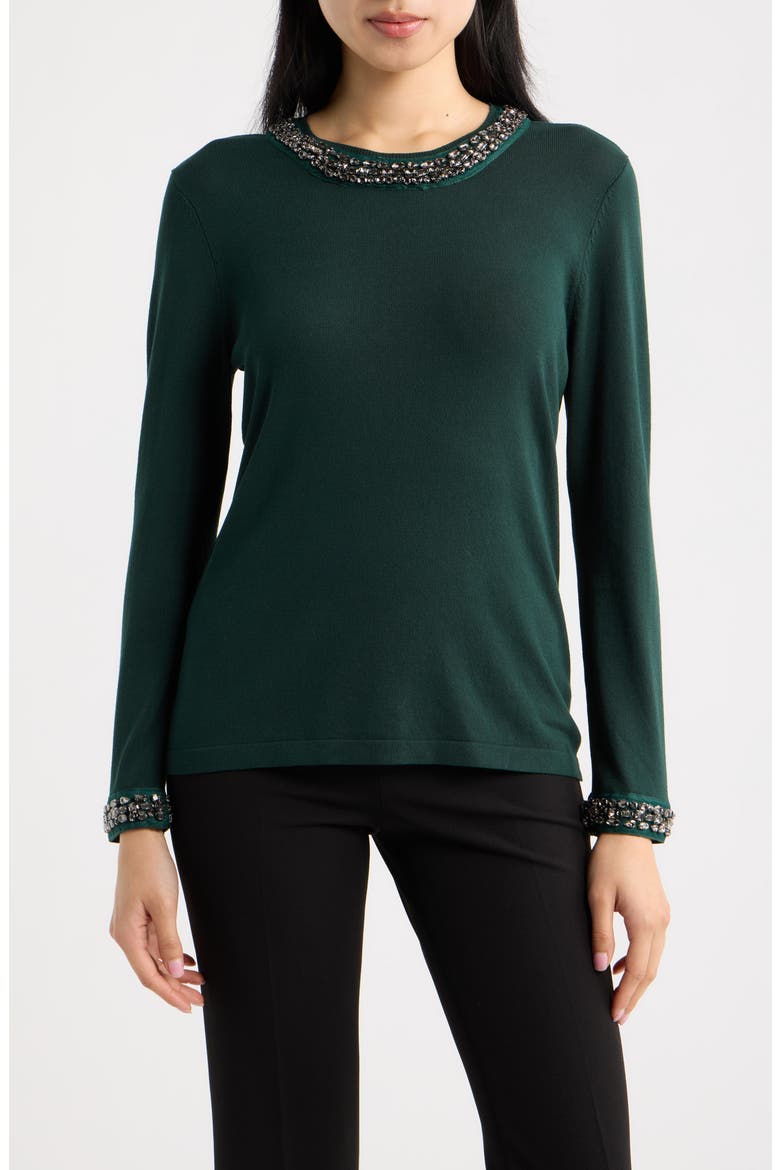 Rhinestone Embellished Sweater, Main, color, PINE FOREST