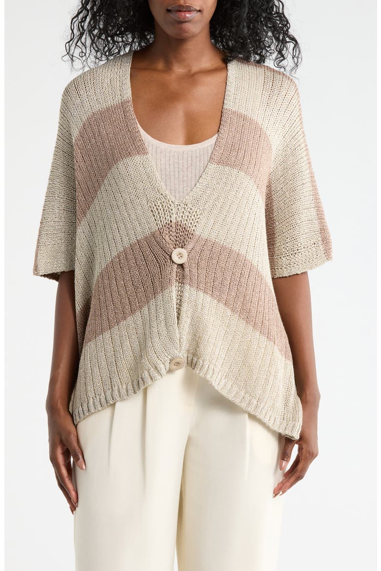 Buttoned V-Neck Tunic Top, Main, color, BEIGE/ BROWN/ GOLD