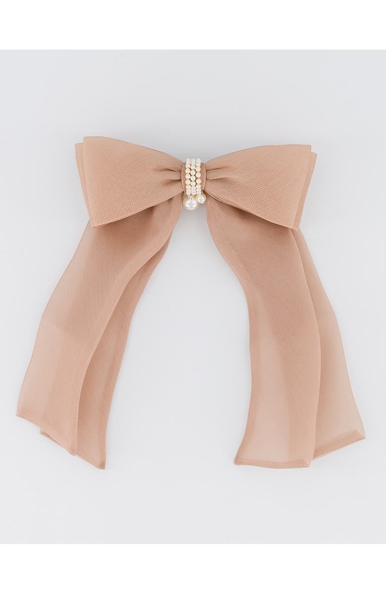 Alexandre de Paris Organza silk bow barette, Main, color, Beige