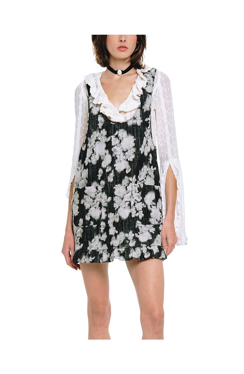 Anna Sui Rose Illusion Denim Ruffle Jumper, Main, color, Black