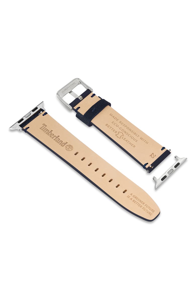 Timberland Leather 22mm Smart Watch Watchband, Alternate, color, Navy
