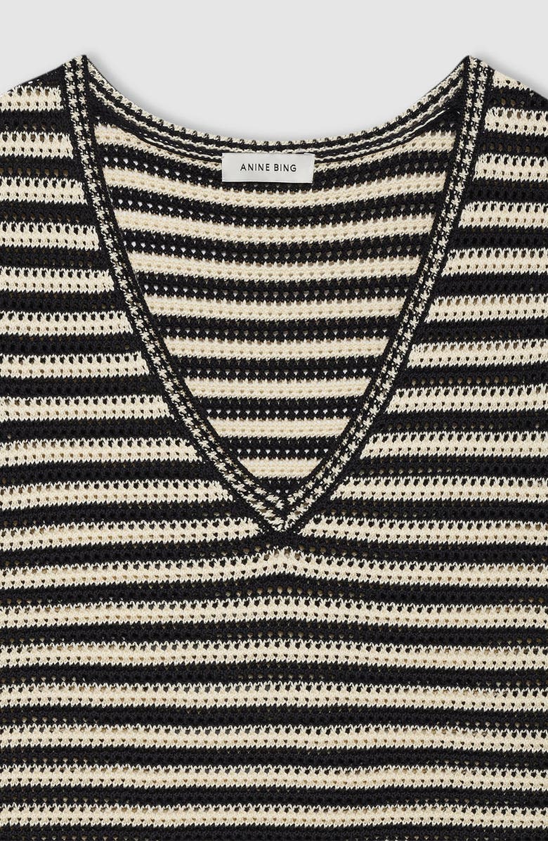 ANINE BING Lowen Sweater, Alternate, color, Black And Ivory Stripe