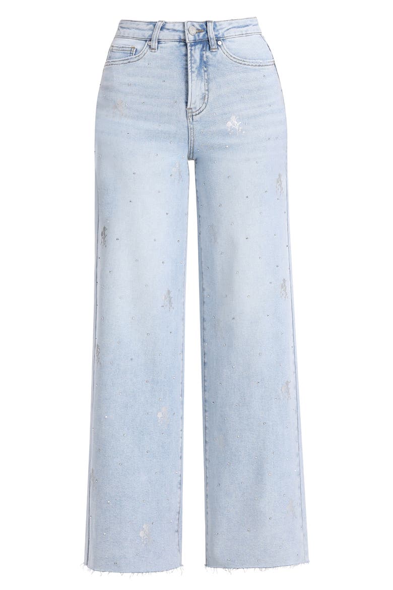 Embellished Raw Hem High Waist Wide Leg Jeans, Alternate, color, LIGHT BLUE