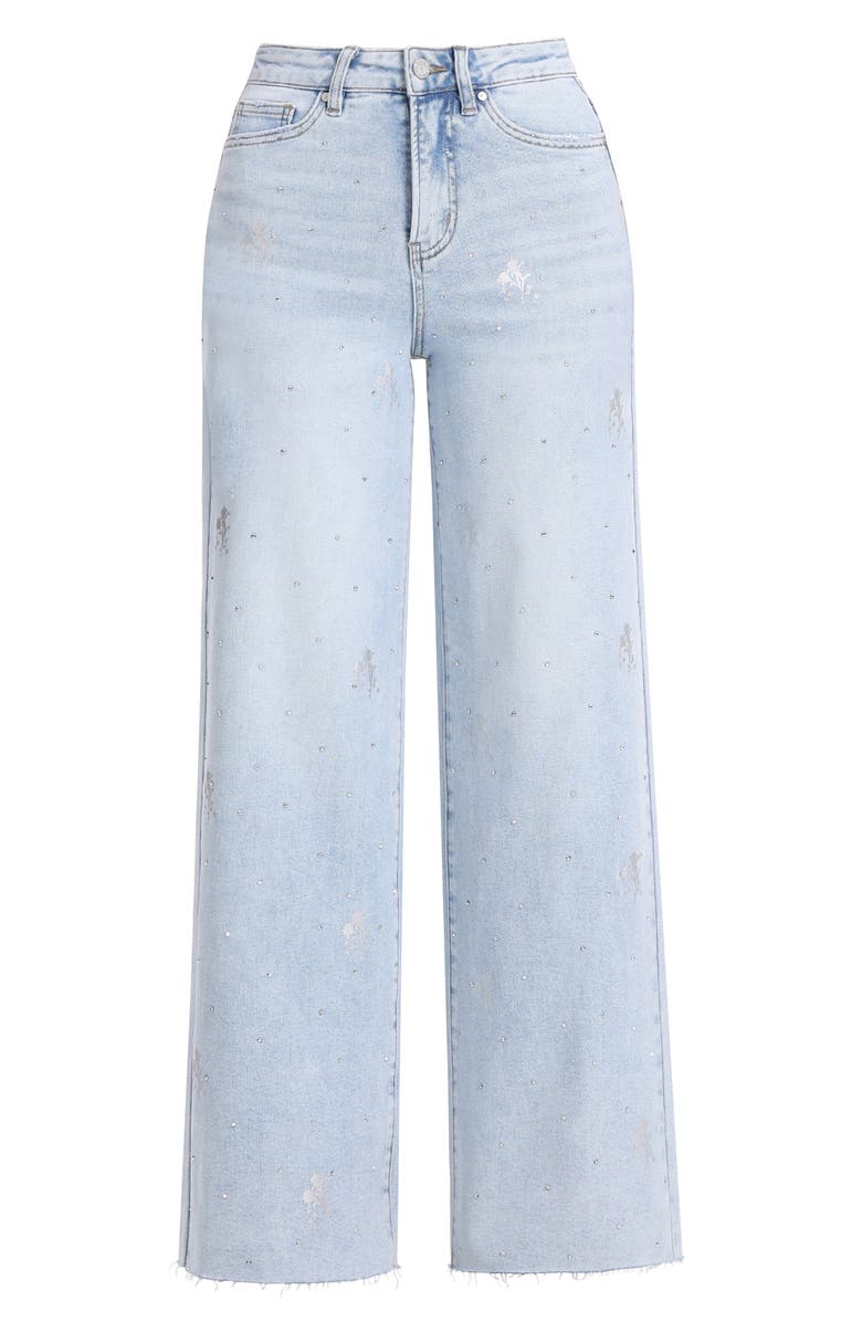 Bayeas Embellished Raw Hem High Waist Wide Leg Jeans, Alternate, color, Light Blue