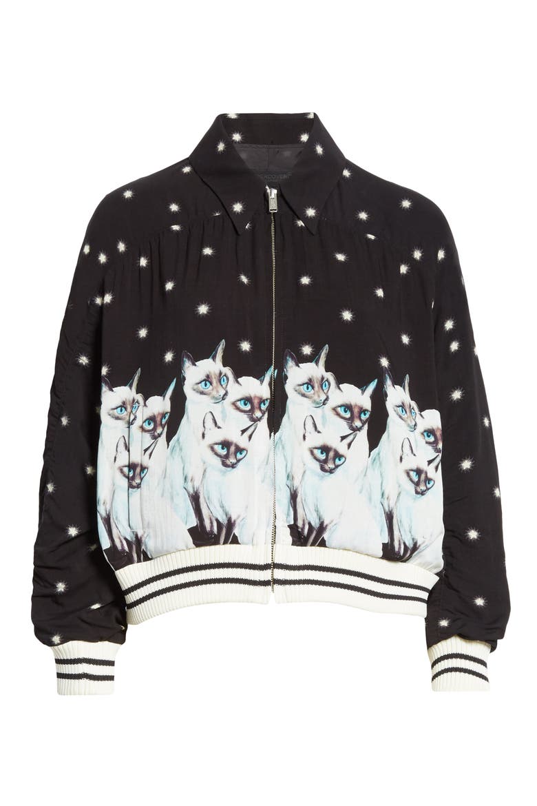 Siamese Cat & Stars Graphic Bomber Jacket, Alternate, color, BLACK BASE