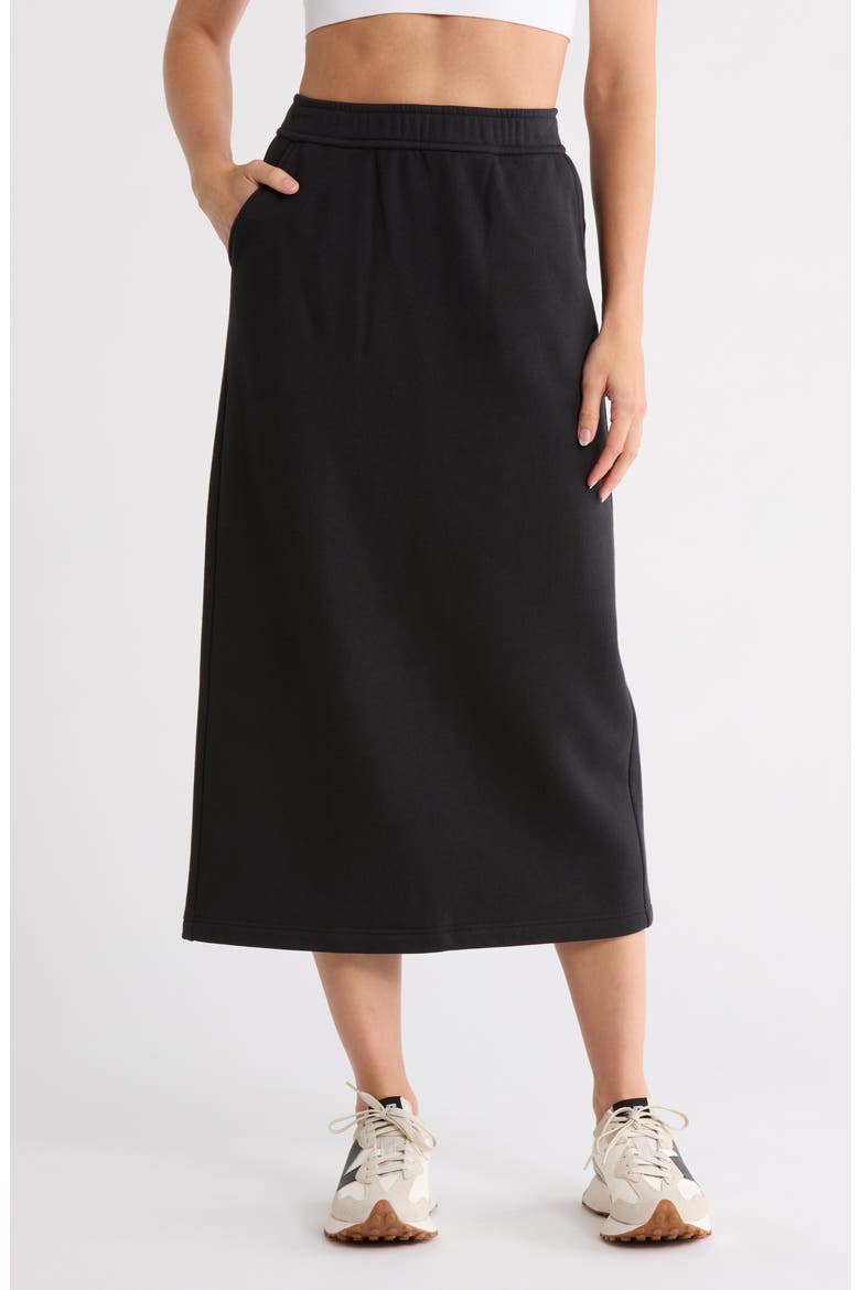 Feather Fleece Midi Skirt, Main, color, BLACK