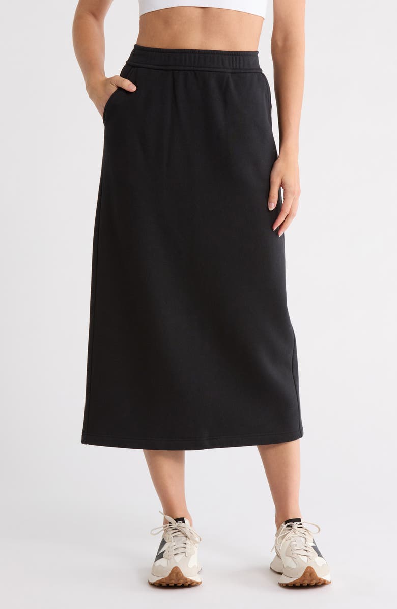Z by Zella Feather Fleece Midi Skirt, Main, color, Black