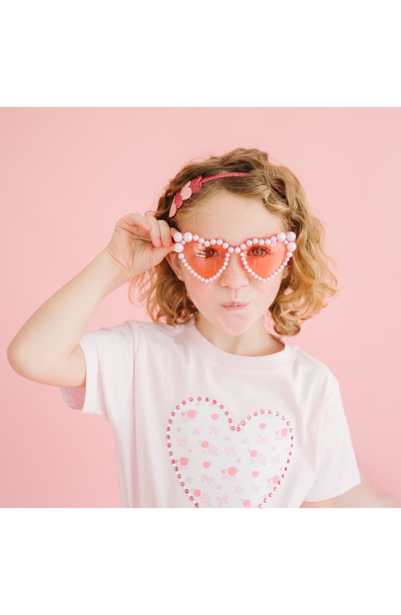 Sweet Wink Dainty Rose Pearl Heart Patch Short Sleeve T-Shirt, Alternate, color, Ballet Pink