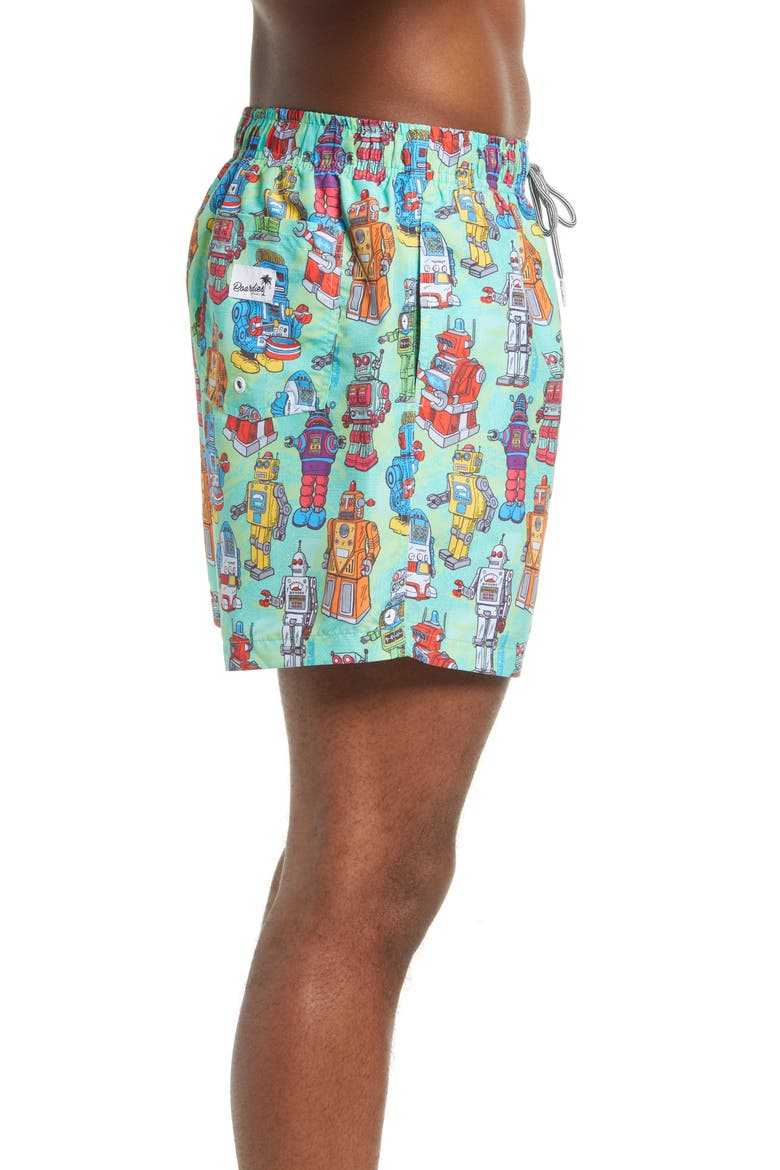 Robots Mid Swim Trunks, Alternate, color, GREEN
