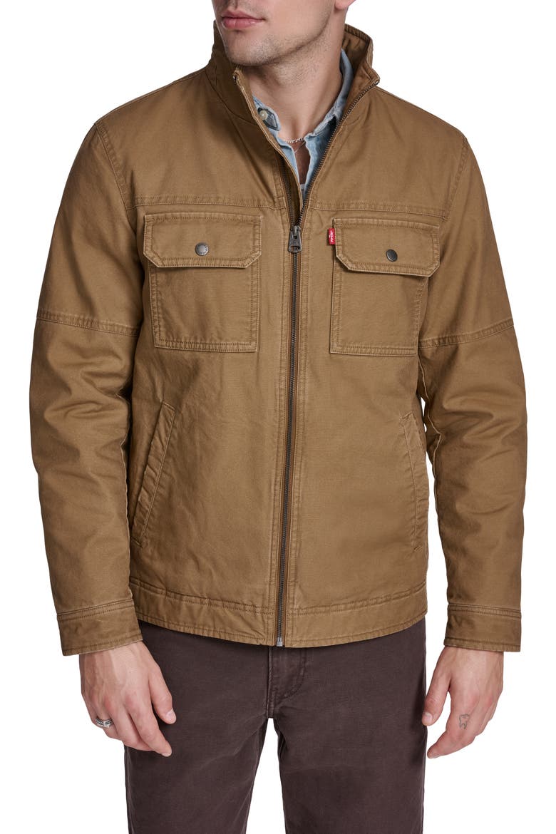 Slub Cotton Military Jacket, Main, color, BROWN