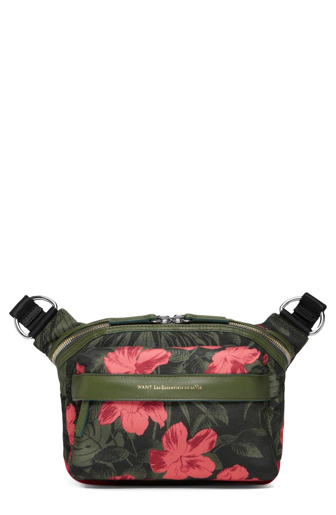 de la Vie 'Tacoma' Camo Waist Pack, Main, color, TROPICAL GARDEN/ PALM GREEN