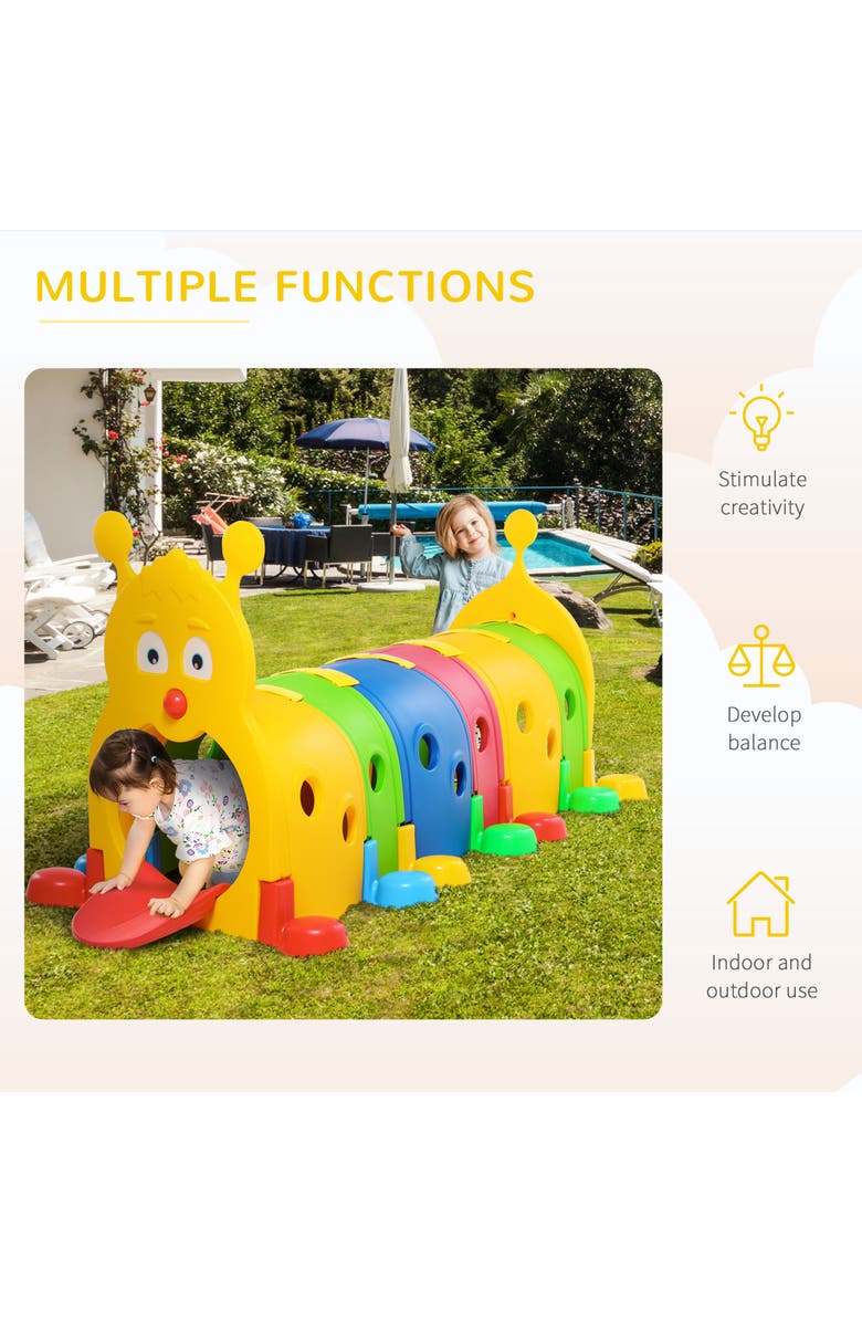 Qaba Kids Caterpillar Tunnel for Climb-N-Crawl, Indoor/Outdoor Use, Alternate, color, Multicolor