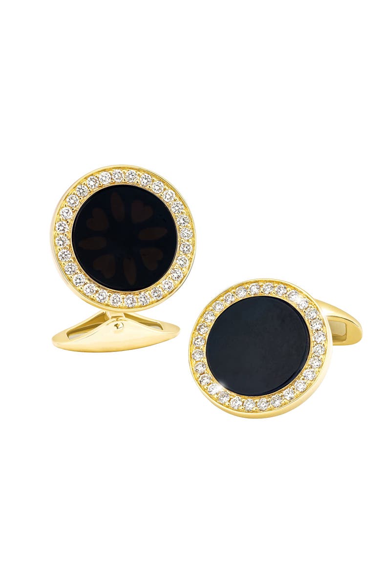 Black Onyx & Diamond 18K Gold Cufflinks, Main, color, Black