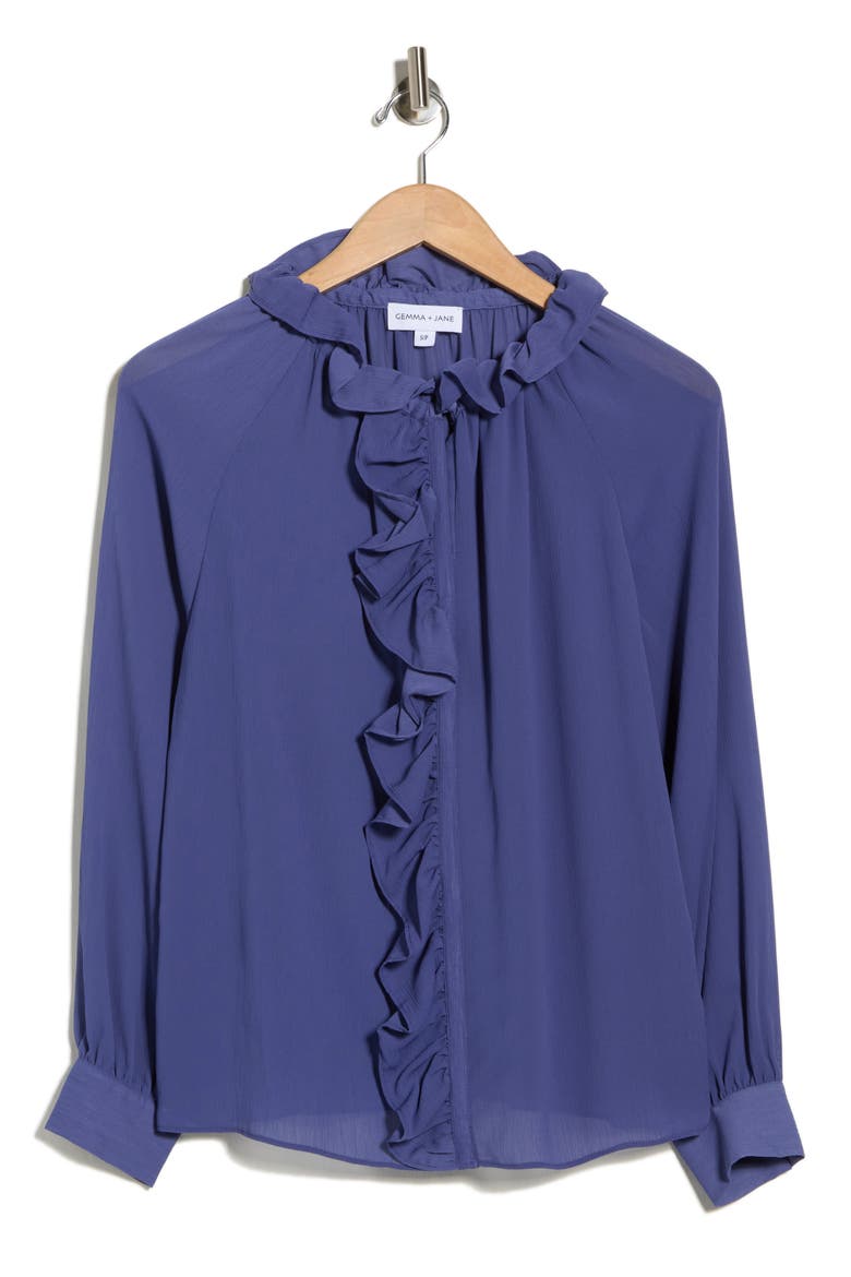 Ruffle Long Sleeve Top, Alternate, color, INDIGO BLOOM