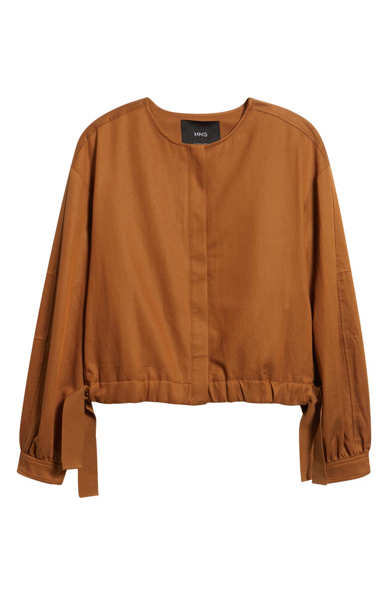 MANGO Mojito Tie Hem Jacket, Main, color, Brown