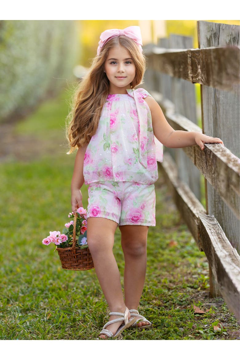 Girls Blooming Blush Floral Chiffon Top and Short Set, Alternate, color, Pink
