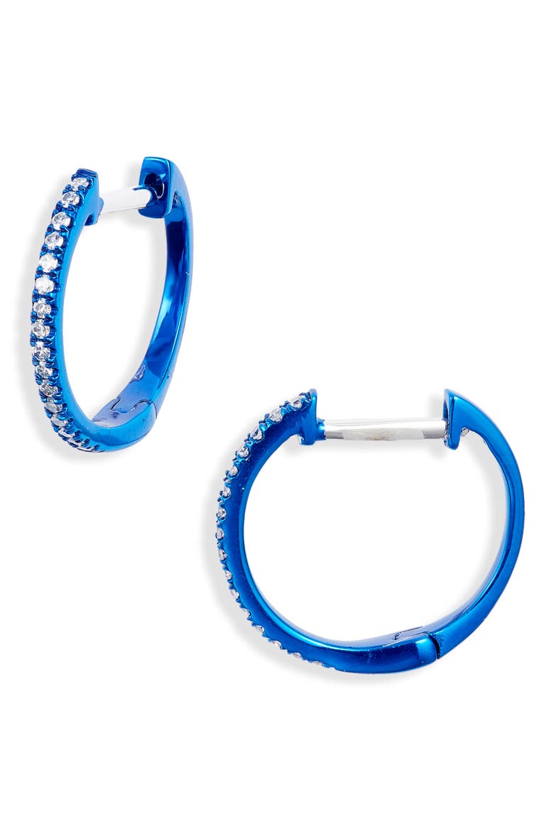 Blue Rhodium Diamond Hoop Earrings, Main, color, BLUE