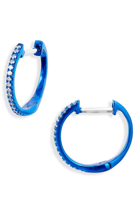 Blue Rhodium Diamond Hoop Earrings