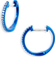 Meira T Blue Rhodium Diamond Hoop Earrings