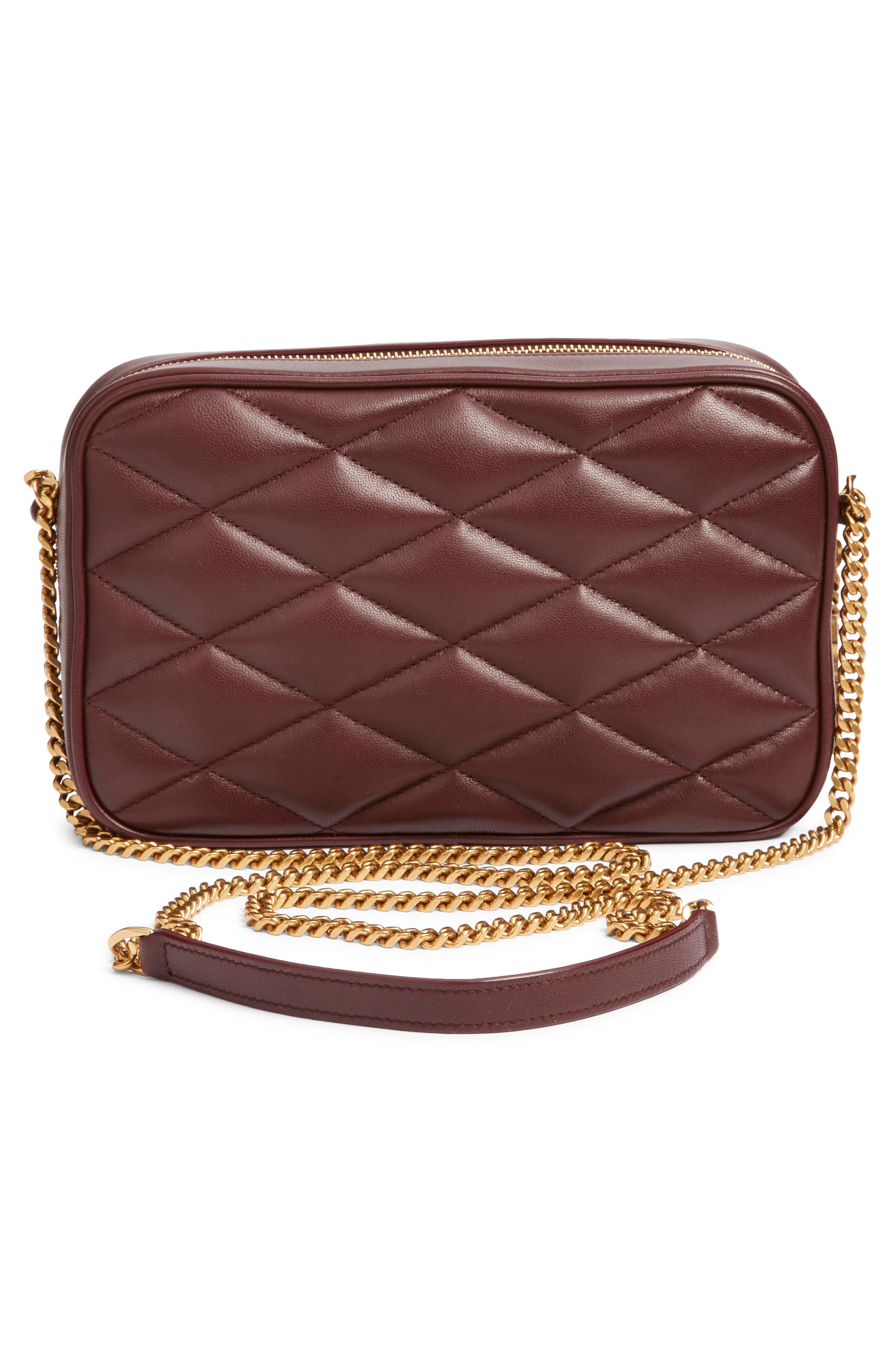 Saint Laurent Gaby Diamond Quilted Leather Camera Bag, Alternate, color, Rouge Cabernet