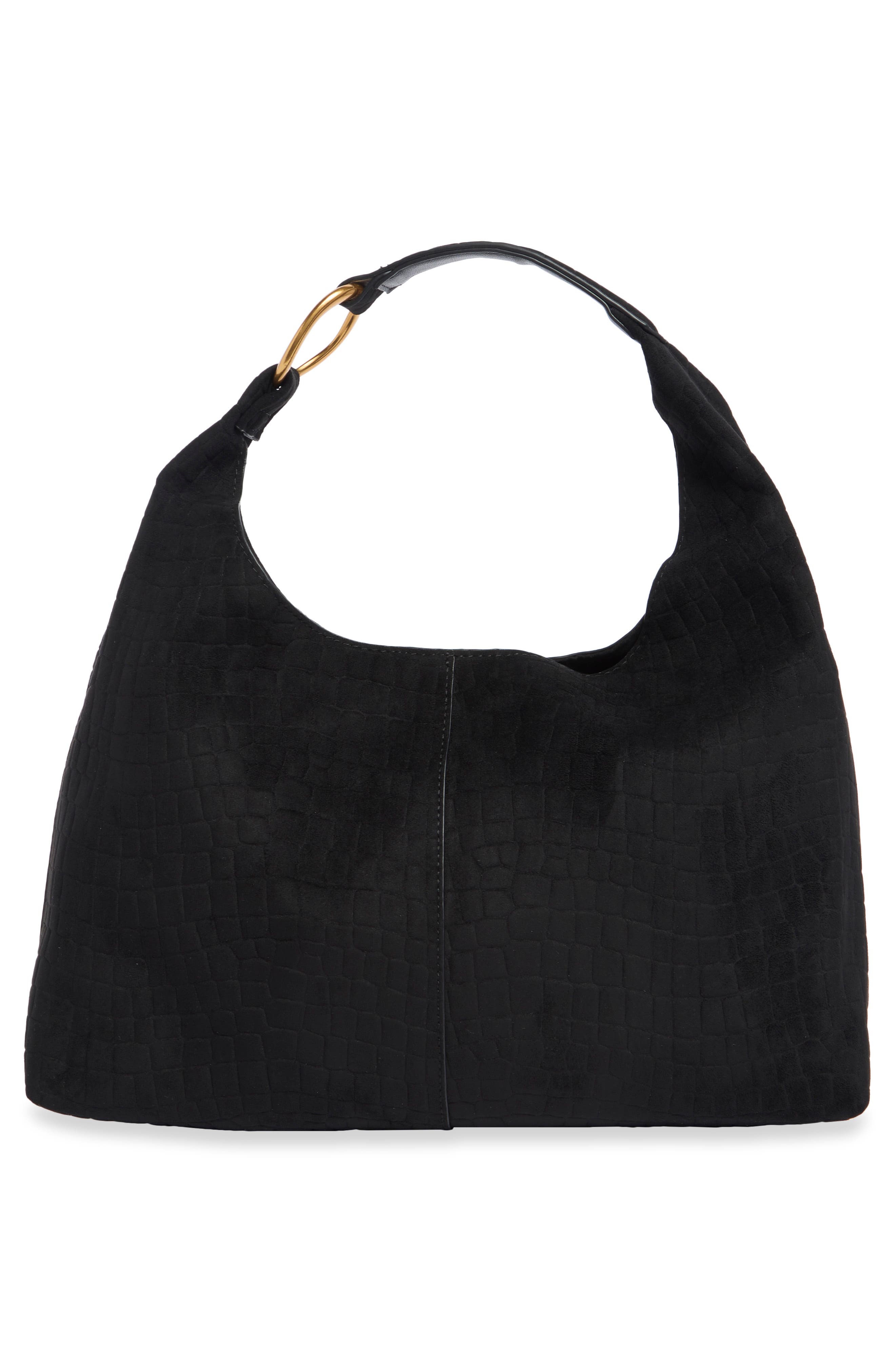Greta Shoulder Bag, Alternate, color, BLACK CROCO EMBOSS SUEDE