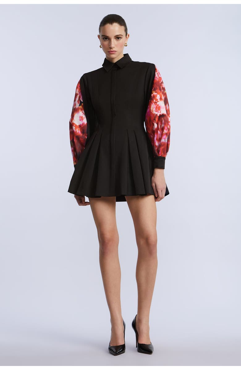 BCBGMAXAZRIA Taffeta Twill Printed Dress, Main, color, Black & Washed Floral Chilli