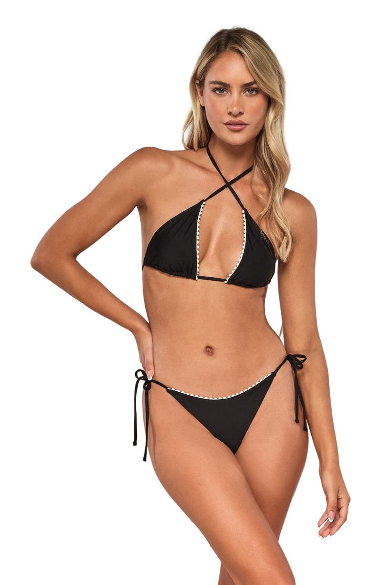 Swim Systems Pom Pom Triangle Bikini Swimsuit Top, Alternate, color, Black