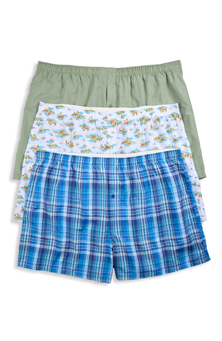 Harbor Bay by DXL Big & Tall 3-pk Sail Away Woven Boxers, Main, color, Scuba Blue