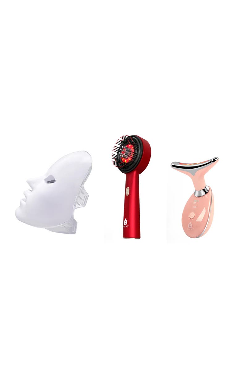 PURSONIC The Ultimate LED Rejuvenation Trio 7-in-1 LED Therapy Face Mask, 7-in-1 Sculpting Wand, & LED Light Scalp Brush, Main, color, Multicolor