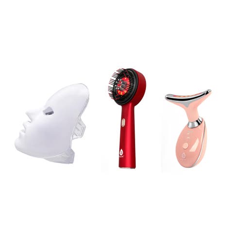 The Ultimate LED Rejuvenation Trio 7-in-1 LED Therapy Face Mask, 7-in-1 Sculpting Wand, & LED Light Scalp Brush