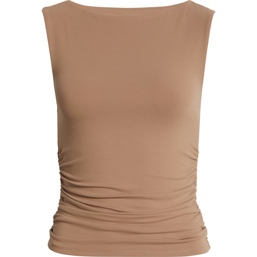 Open Edit Boat Neck Sleeveless Top In Brown