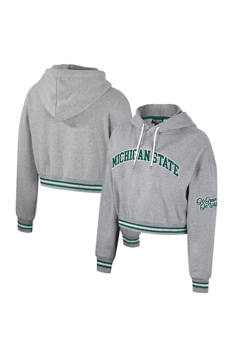 THE WILD COLLECTIVE Women's The Wild Collective Heather Gray Michigan State Spartans Cropped Shimmer Pullover Hoodie, Main, color, Heather Gray