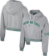 THE WILD COLLECTIVE Women's The Wild Collective Heather Gray Michigan State Spartans Cropped Shimmer Pullover Hoodie