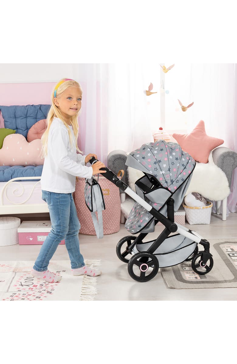 Bayer Design Pram Xeo, Grey, Pink, Stars, Fits Dolls Up to 18 Inch, Alternate, color, Multicolored