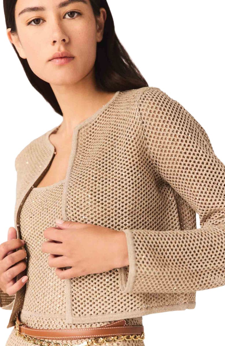 maje Rhinestone knit cardigan, Alternate, color, Nude