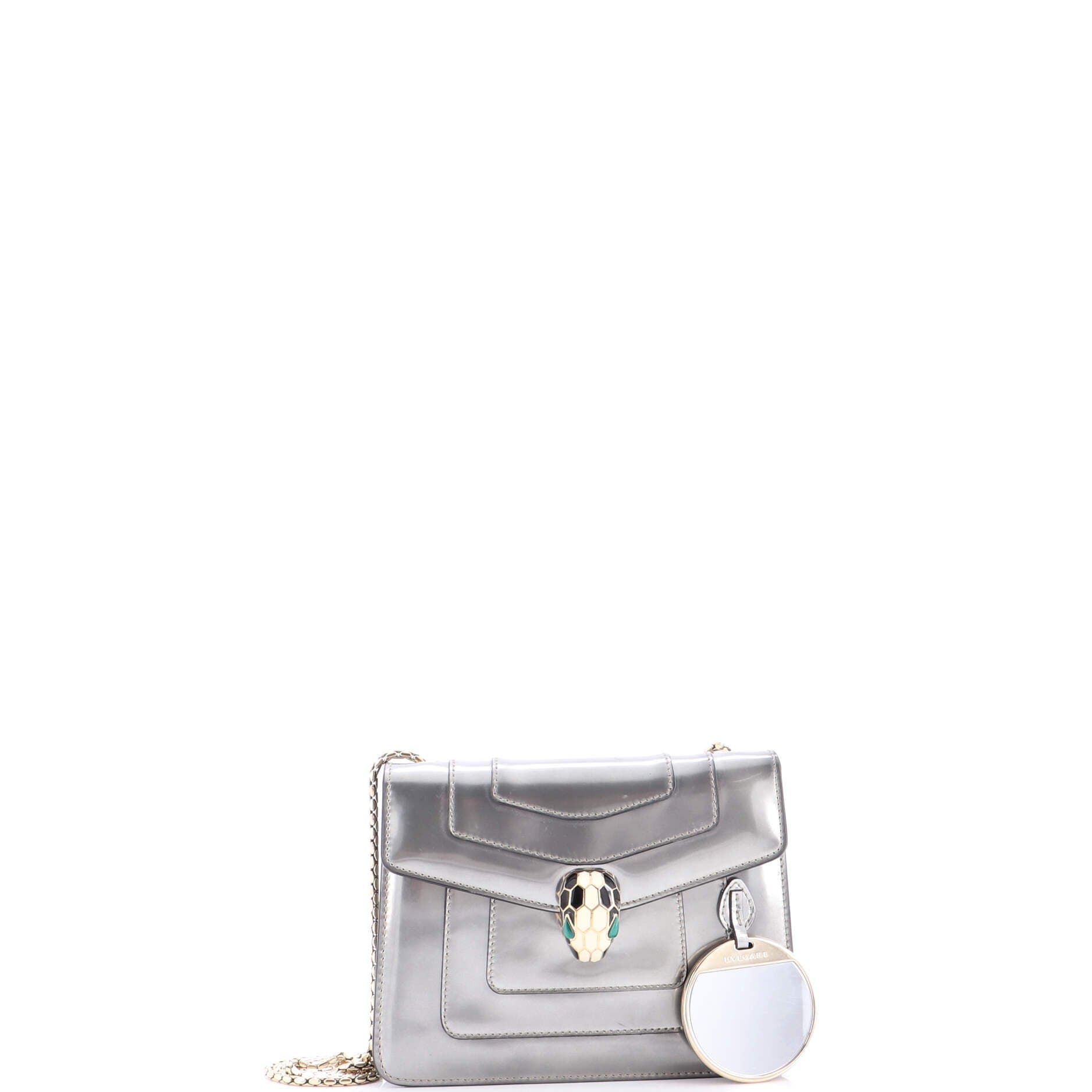 Serpenti Forever Square Shoulder Bag Metallic Leather Small, Alternate, color, Metallic Silver
