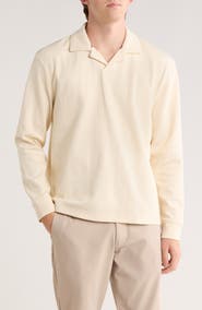 DENIM AND FLOWER Stripe Johnny Collar Long Sleeve Polo