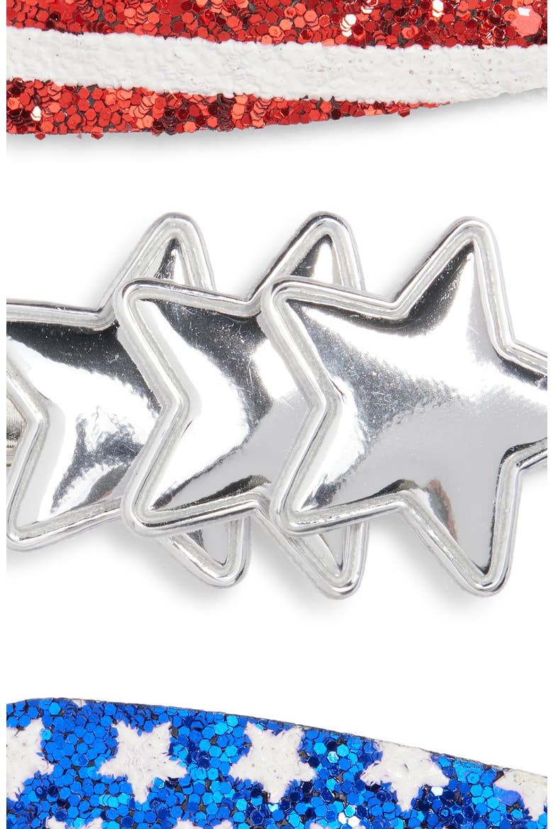 Kids' 3-Pack Assorted Stars & Stripes Hair Clips Set, Alternate, color, BLUE / RED GLITTER