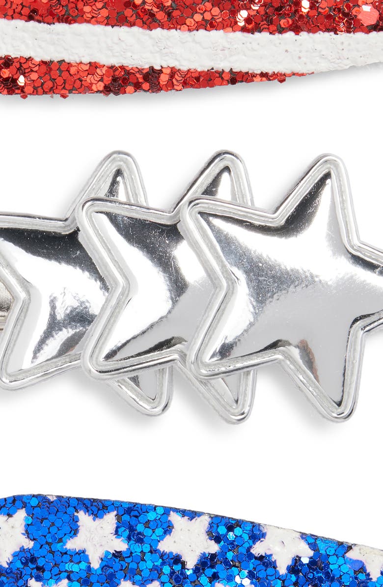 Cara Kids' 3-Pack Assorted Stars & Stripes Hair Clips Set, Alternate, color, Blue / Red Glitter