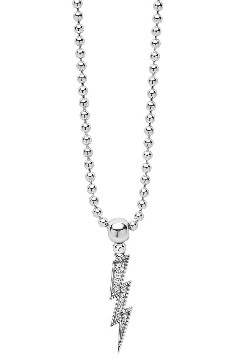LAGOS Caviar Spark Lightning Bolt Diamond Pendant Necklace, Main, color, Silver