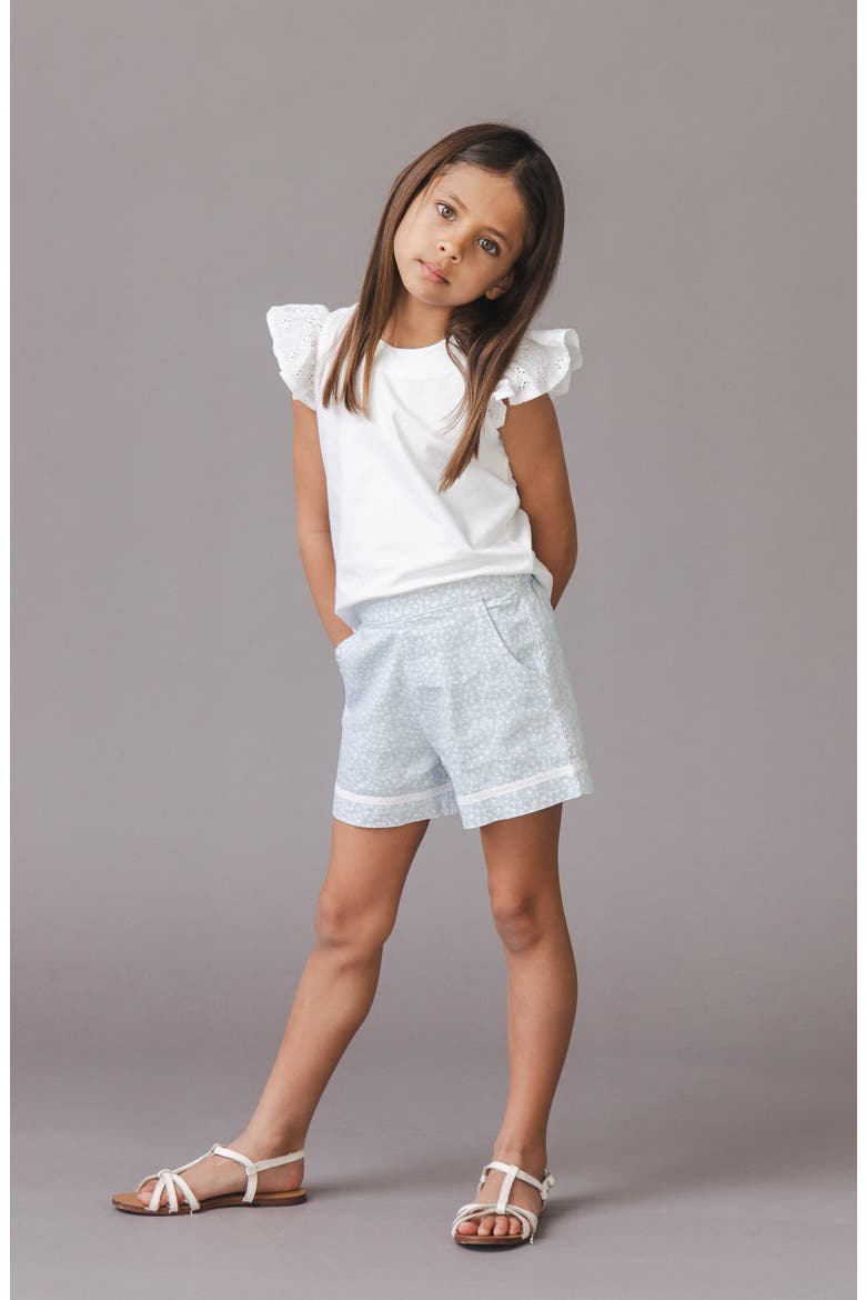 Kids' Organic Knit Top with Eyelet Flutter Sleeves, Alternate, color, White with Eyelet