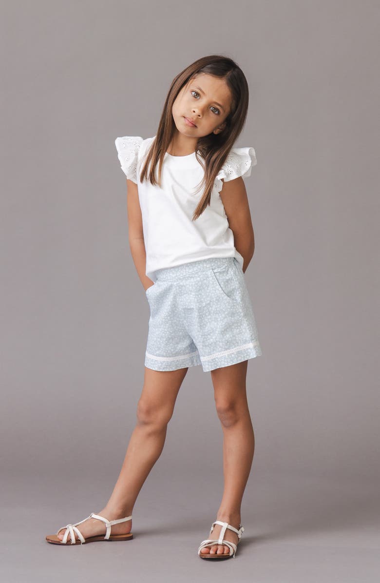 Hope & Henry Kids' Organic Knit Top with Eyelet Flutter Sleeves, Alternate, color, White With Eyelet
