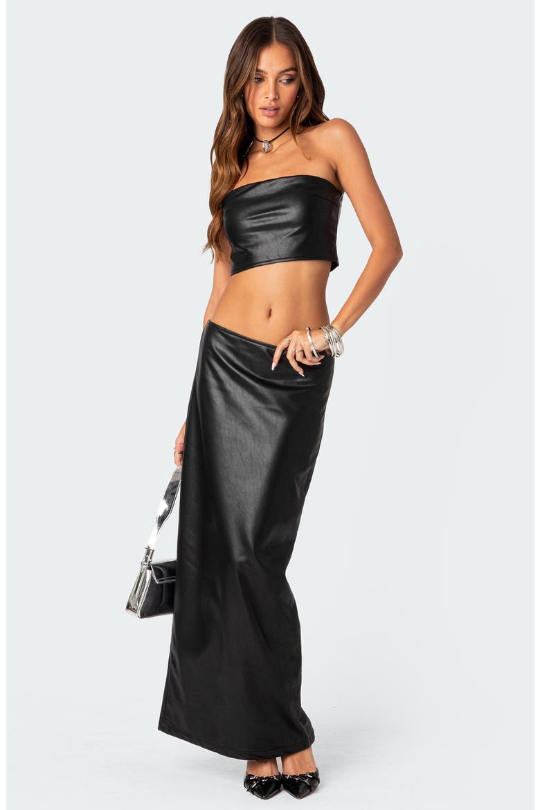 Nalaya Faux Leather Tube Top, Alternate, color, BLACK