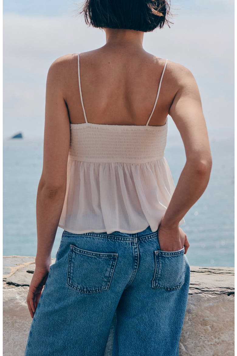 Beaded Detail Smocked Viscose Top, Alternate, color, OFF WHITE