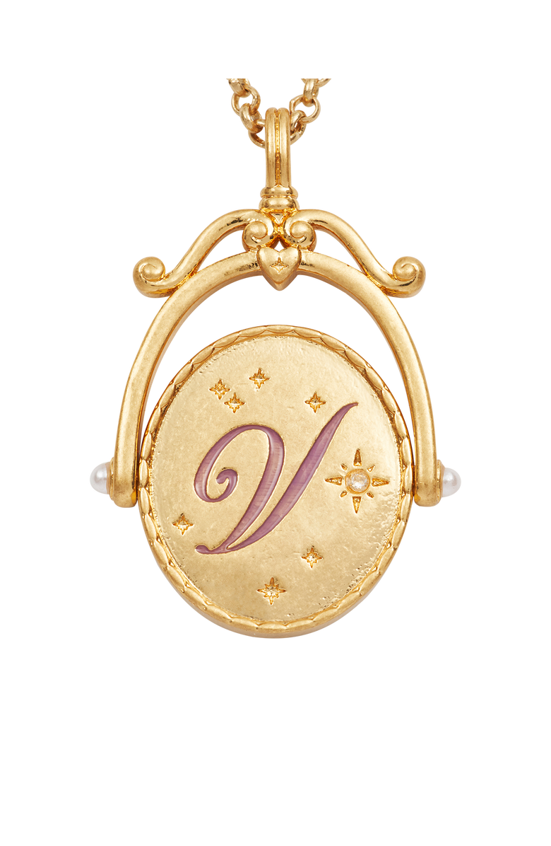 Fable England V Initial Violet Gold Spinner Chain Necklace, Alternate, color, Gold