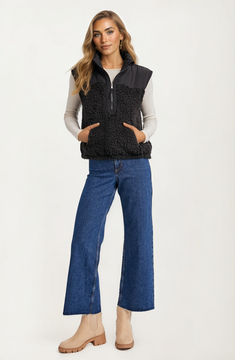 Knit and Lounge Textured Zip Vest with Quilted Detail and Pockets, Alternate, color, 