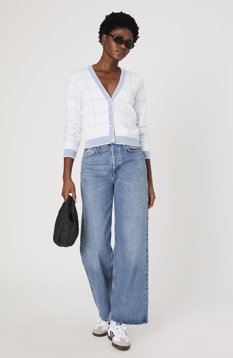 French Connection Check Cardigan, Alternate, color, Sum Wht-Sky Blue