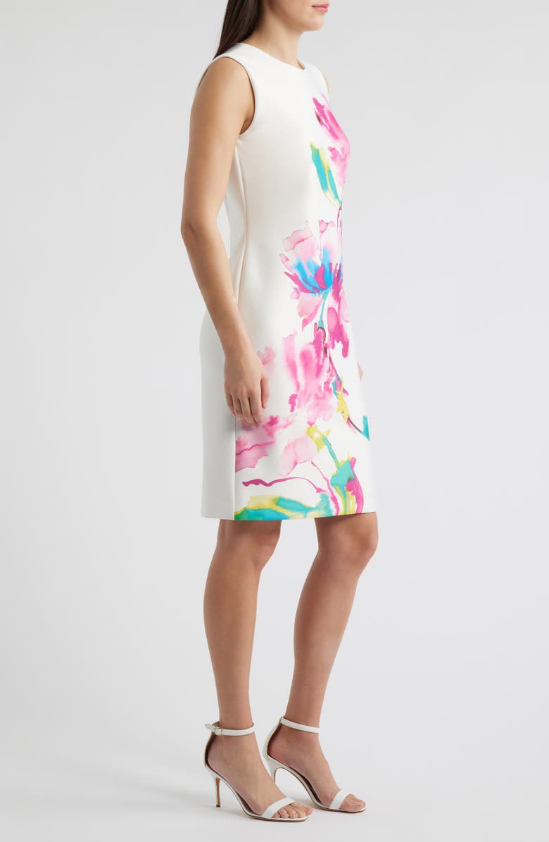 Anne Klein Floral Print Sleeveless Sheath Dress, Alternate, color, White Dove Multi